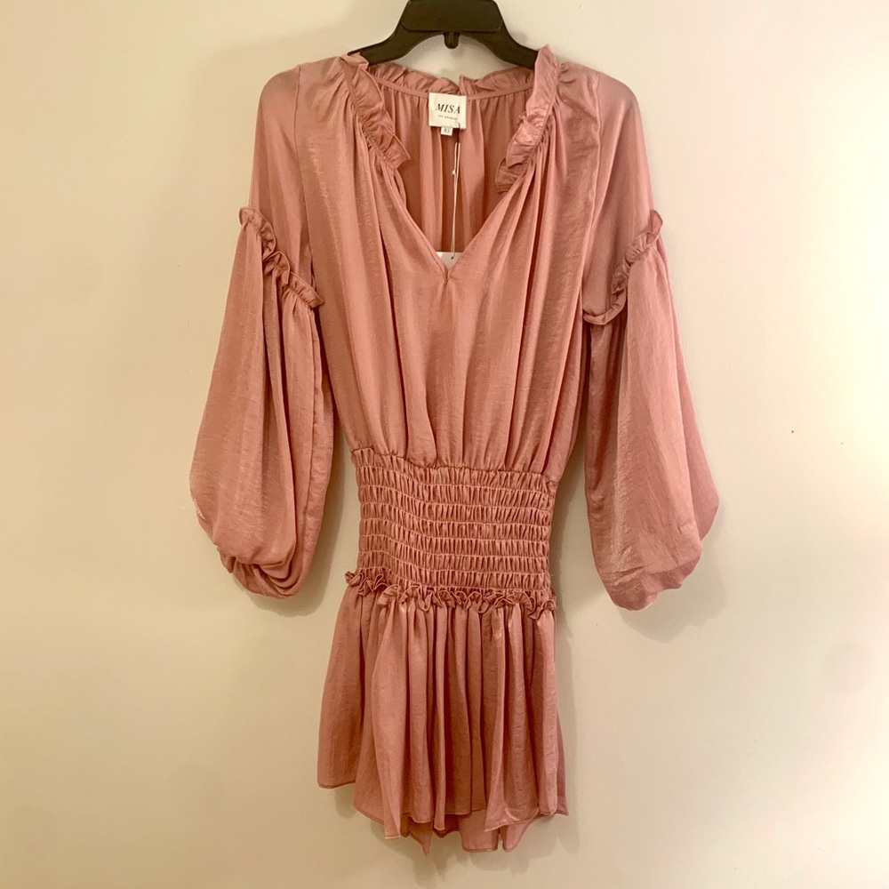 MISA Los Angeles cinched waist pink mini dress XS